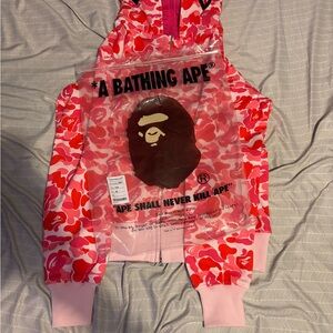 Bape Pink and Red Camo Zip Up Sweater